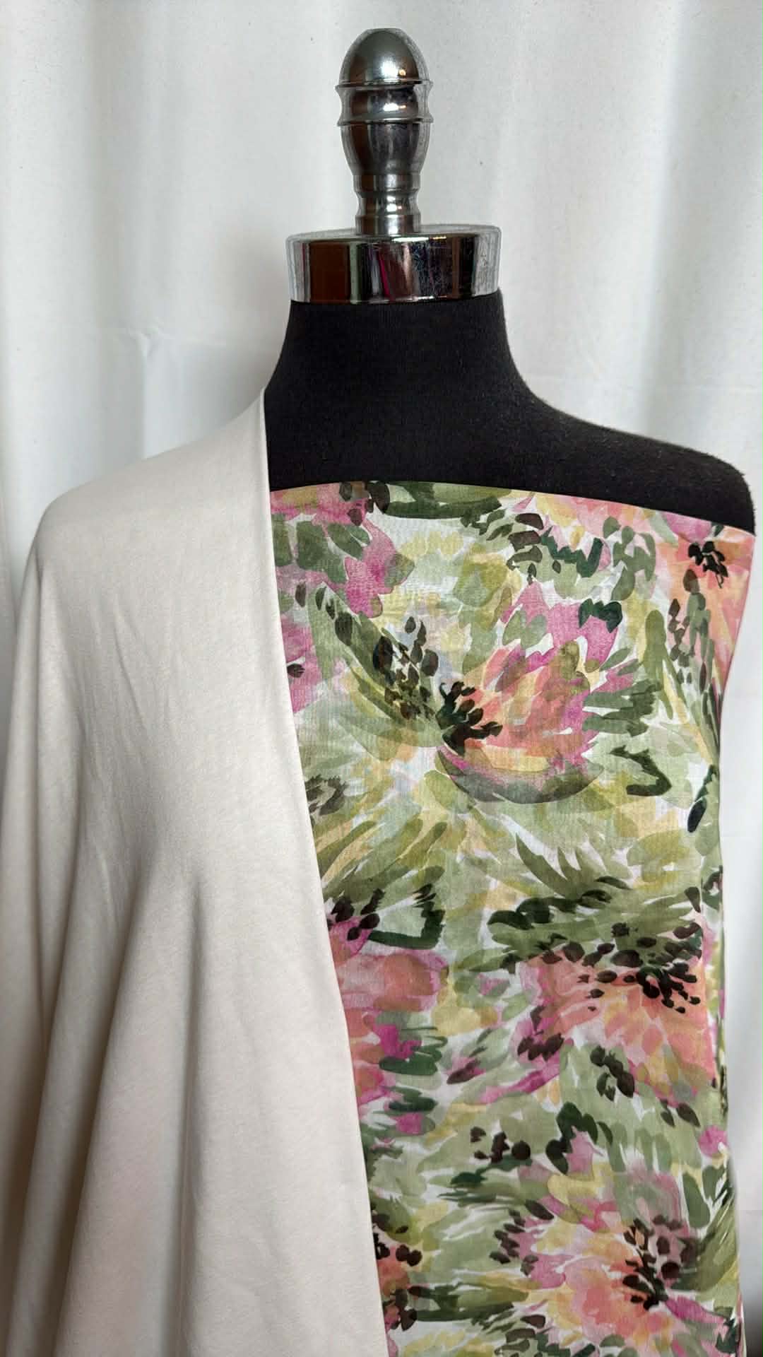 WHITE/GREEN FLORAL BUNDLE : 2.5YD Green Cotton Voile & 2YD White Supima Cotton Jersey : A29767
