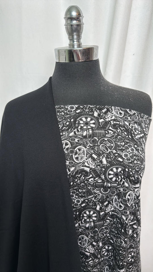 BLACK/MECHANICS BUNDLE : 1YD Black Brushed Modal/Spandex FT & 1YD Mechanics DBP : A31048