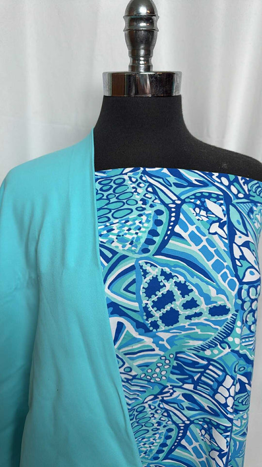 AQUA ABSTRACT BUNDLE : 30" Cut of Abstract N/S & 1YD Aqua Supplex : A29208