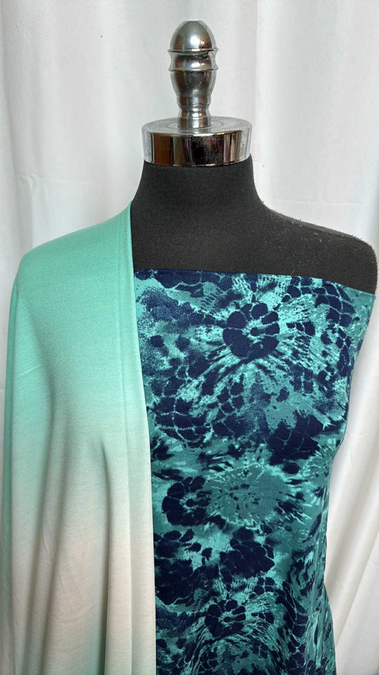 TEAL-NAVY TIE DYE/OMBRE BUNDLE : 1.5YD Teal/Navy Tie Dye DBP & 3YD Ombre PRS FT : A28299