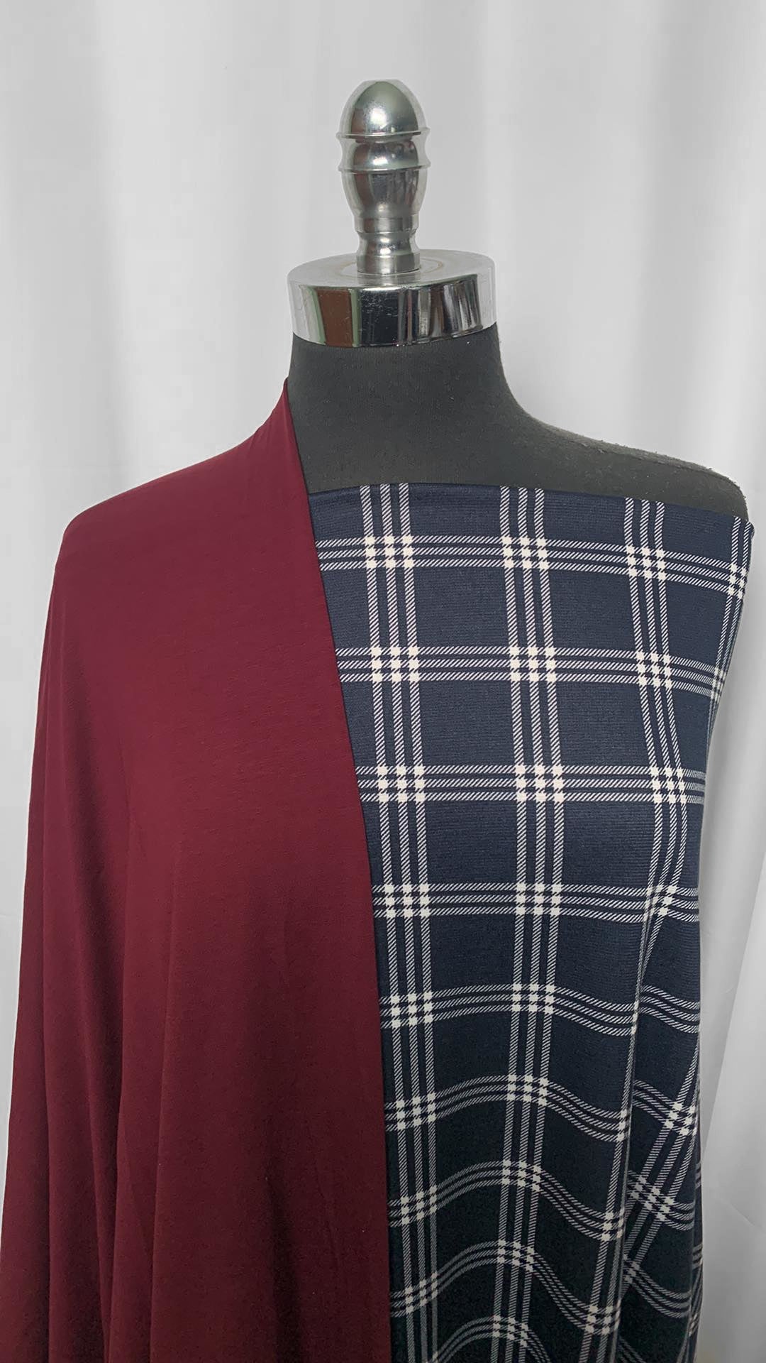 BURGUNDY/NAVY PLAID BUNDLE : 2YD Navy Plaid Ponte & 2YD Solid Burgundy MVC : A2479