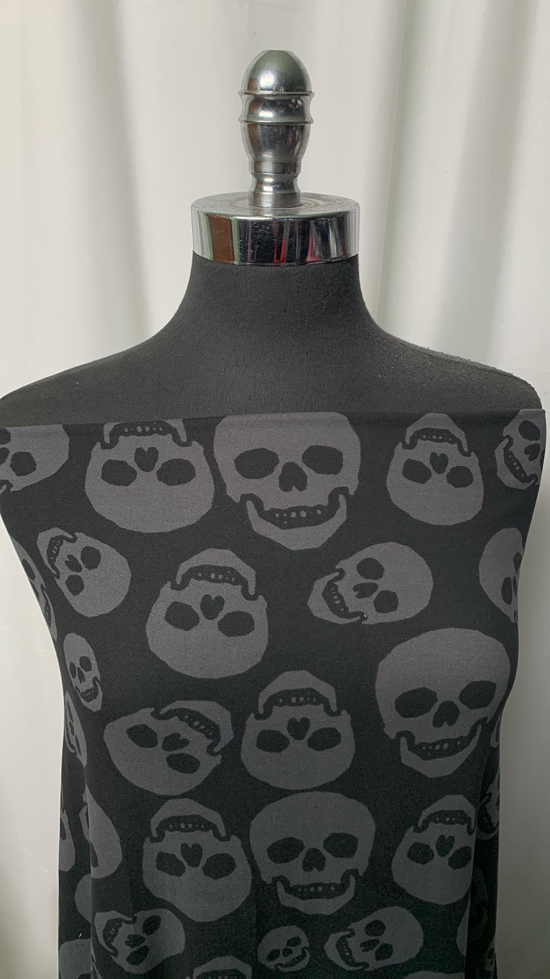 Black/Charcoal Skulls - Double Brushed Poly Spandex - 2 Yard Cut