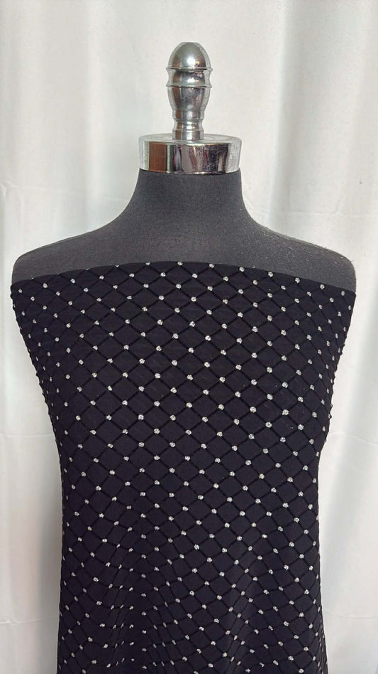 Black/Silver Flocked - Stretch Mesh - 2 Yard Cut