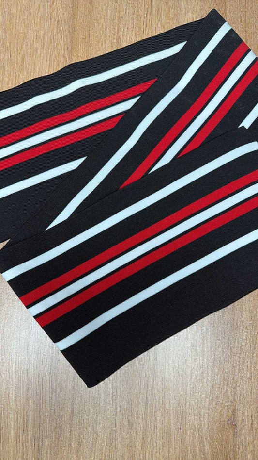 Black/White/Red Stripe Poly/Spandex Ribbing