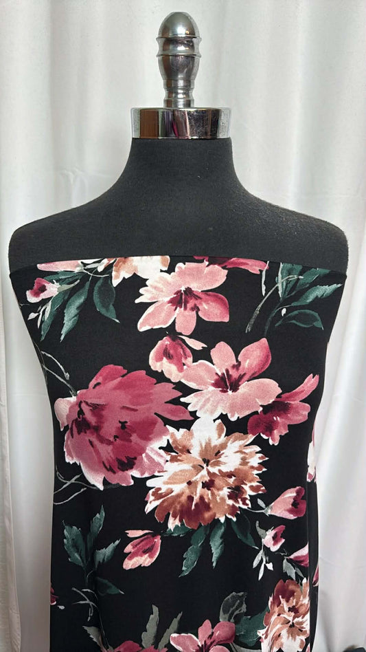 Dark Floral - Double Brushed Poly Spandex - 2 Yard Cut