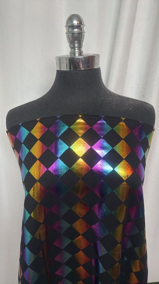 Black w/Rainbow Foil Diamonds - Scuba - 2 Yard Cut