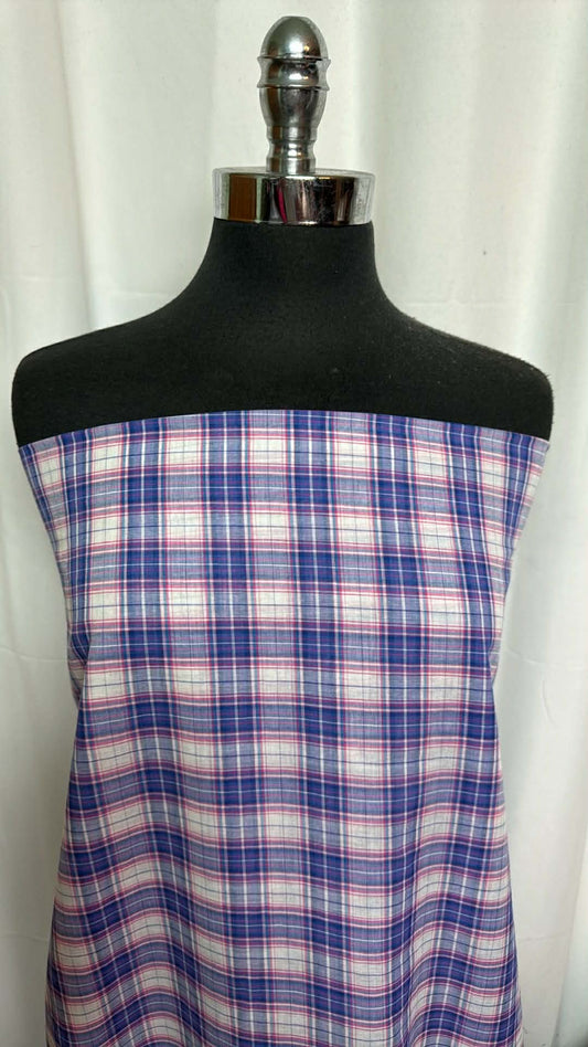 Blue/Pink Plaid - Cotton Lawn - 2 Yard Cut