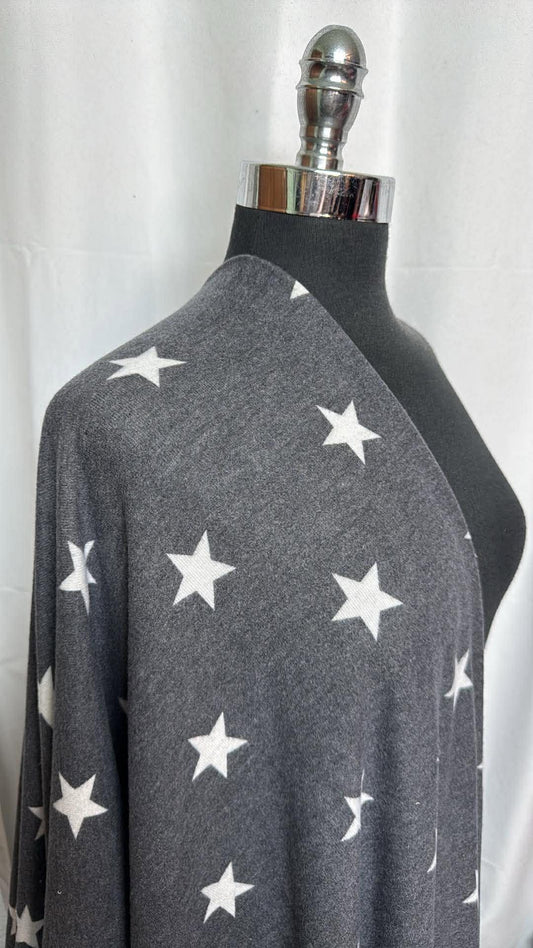 Grey/White Star - Brushed Hacci Sweater Knit - 2 Yard Cut