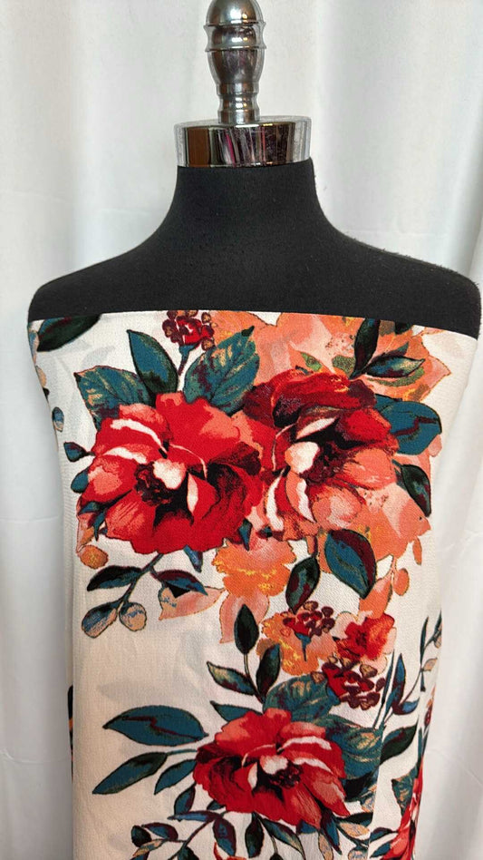 Ivory Floral - Bubble Crepe 100% Poly Woven - 2 Yard Cut