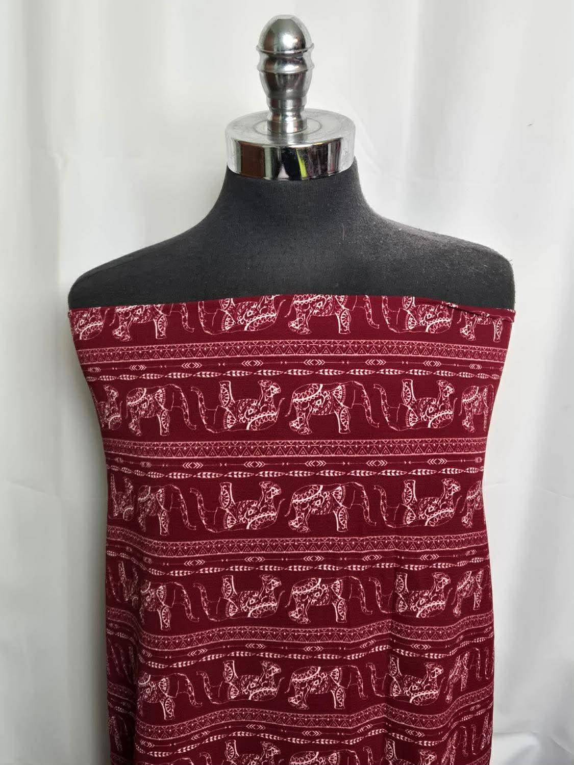 Burgundy Elephants - Bubble Crepe - 2 Yard Cut