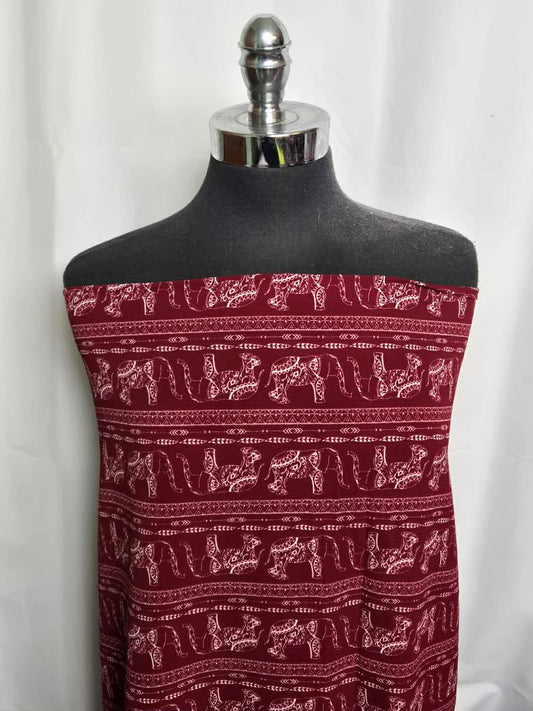 Burgundy Elephants - Bubble Crepe - 2 Yard Cut