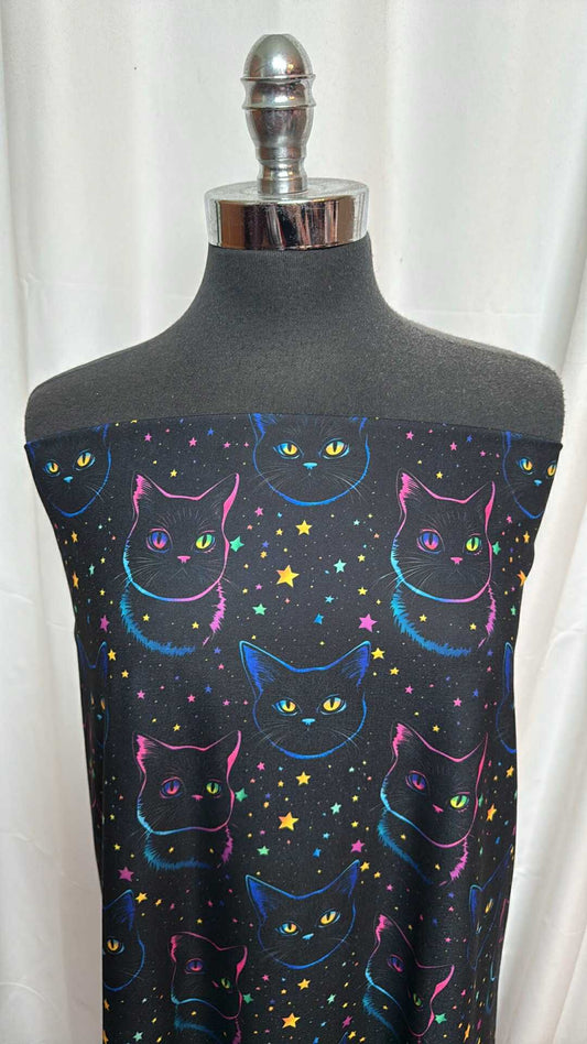 Cosmic Kitties - Poly/Spandex Single Brushed Performance - 1 Yard Cut