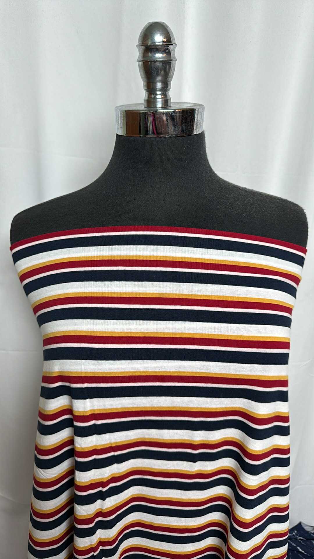 Navy/Red/Gold Stripe - Cotton/Spandex - 2 Yard Cut