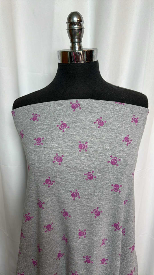 Grey/Purple Skulls - Cotton 1x1 Rib Knit - 2 yard Cut