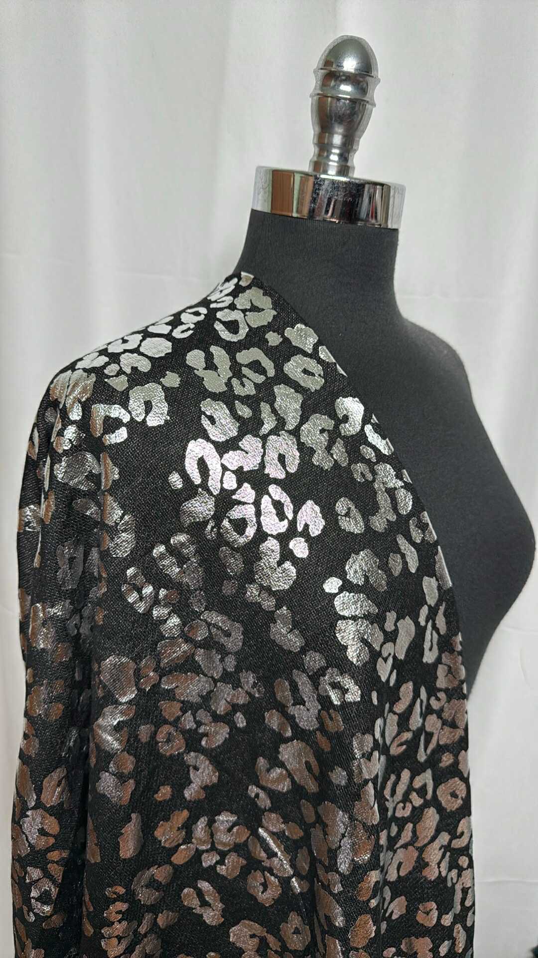 Black/Silver Leopard - Cotton-Blend French Terry w/Foil - 2 Yard Cut