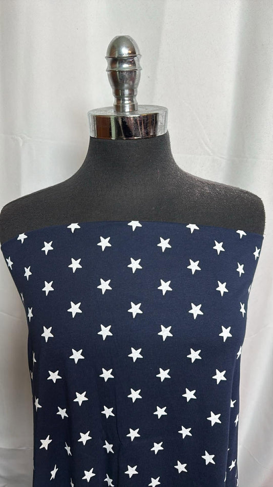Navy/White Stars - Cotton Jersey - 2 Yard Cut