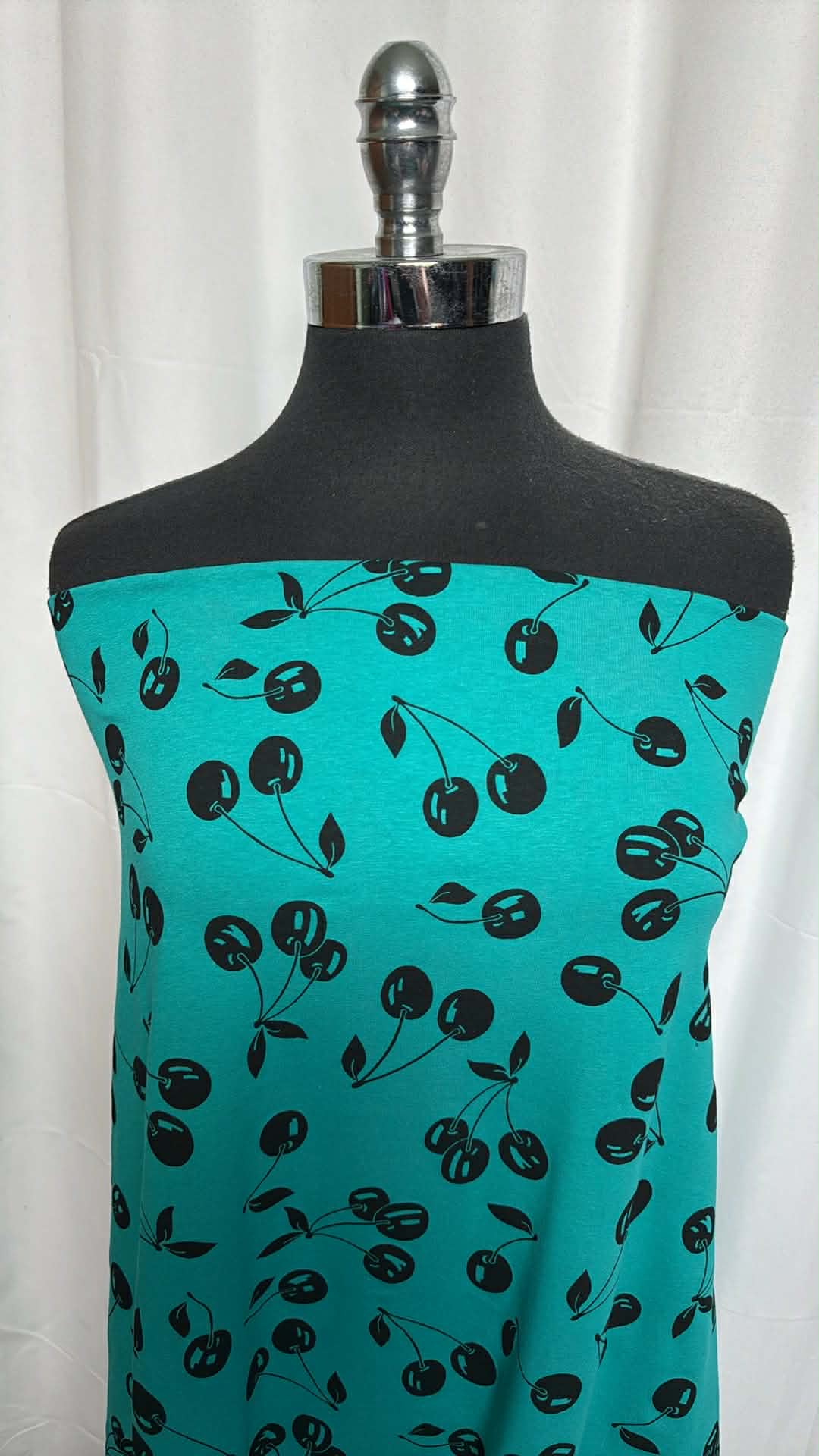 Teal Cherries - Cotton/Spandex - 3 Yard Cut