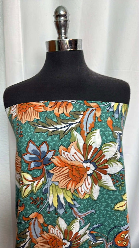 Teal/Orange Floral - Cotton Woven - 2 Yard Cut