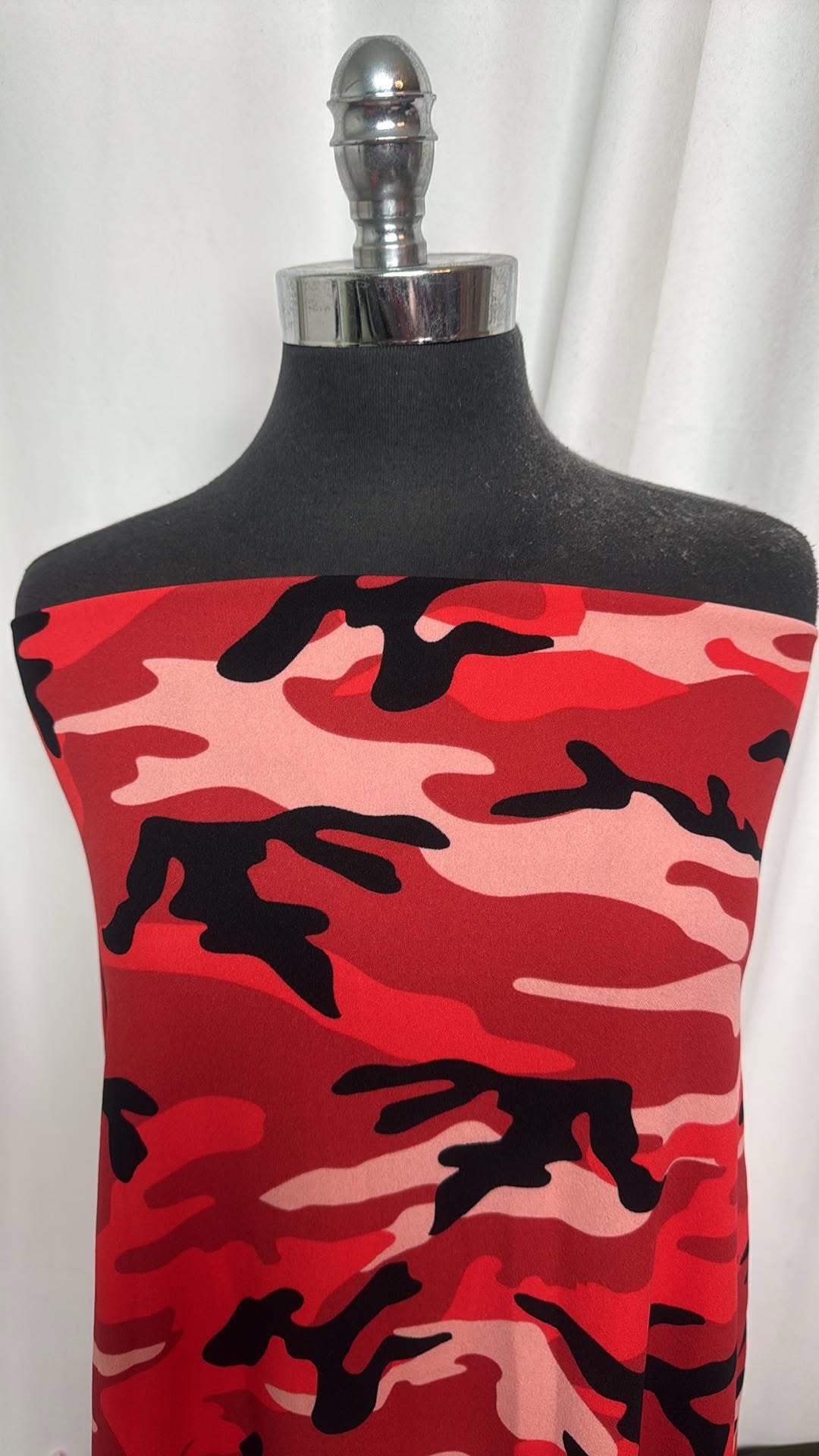 Red Camo - Crepe Scuba - 2 Yard Cut