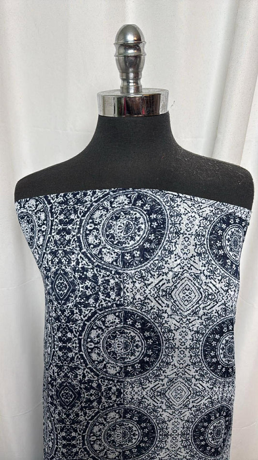 Navy Mandala - Crinkle Chiffon - 2 Yard Cut