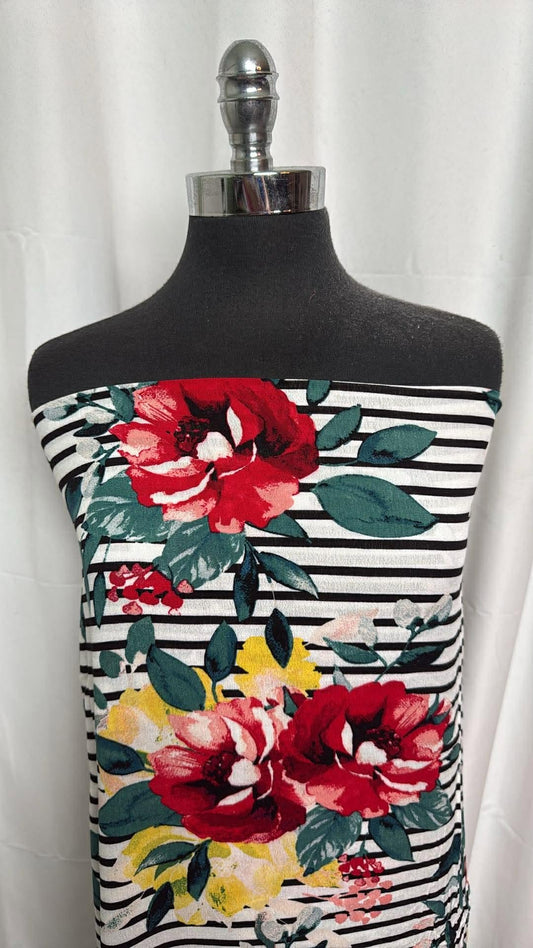 Floral/Stripe - Crinkle Rayon Woven - 2 Yard Cut