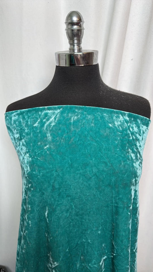 Turquoise - Crushed Stretch Velvet - 2 Yard Cut