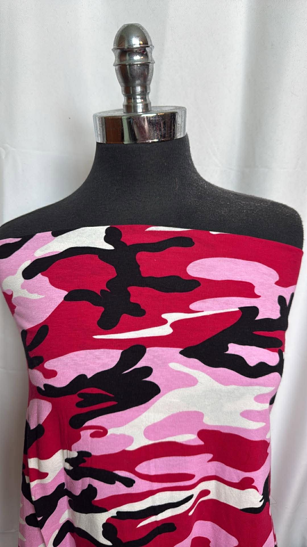 Pink/Red Camo - Cotton/Spandex - 2 Yard Cut