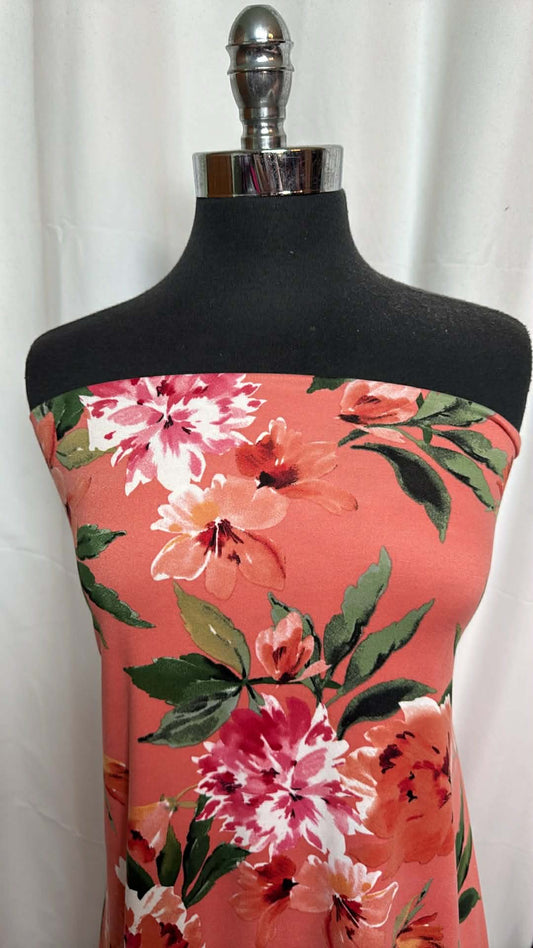 Coral Floral - Double Brushed Poly Spandex - 2 Yard Cut
