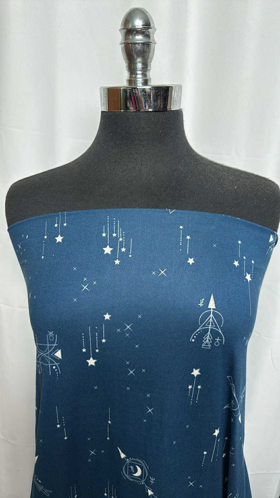 Navy Star Symbols - Double Brushed Poly Spandex - 2 Yard Cut
