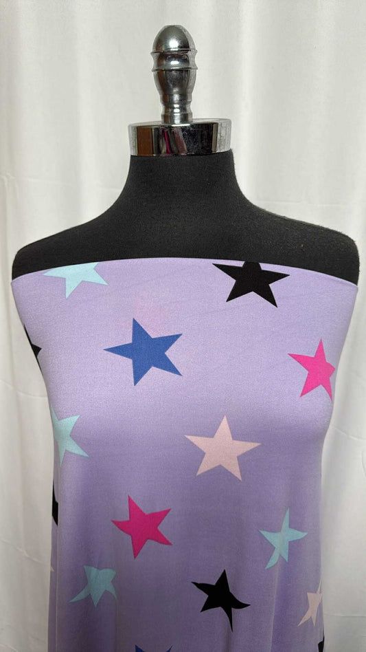 Lilac Multi Stars - Double Brushed Poly Spandex - 2 Yard Cut
