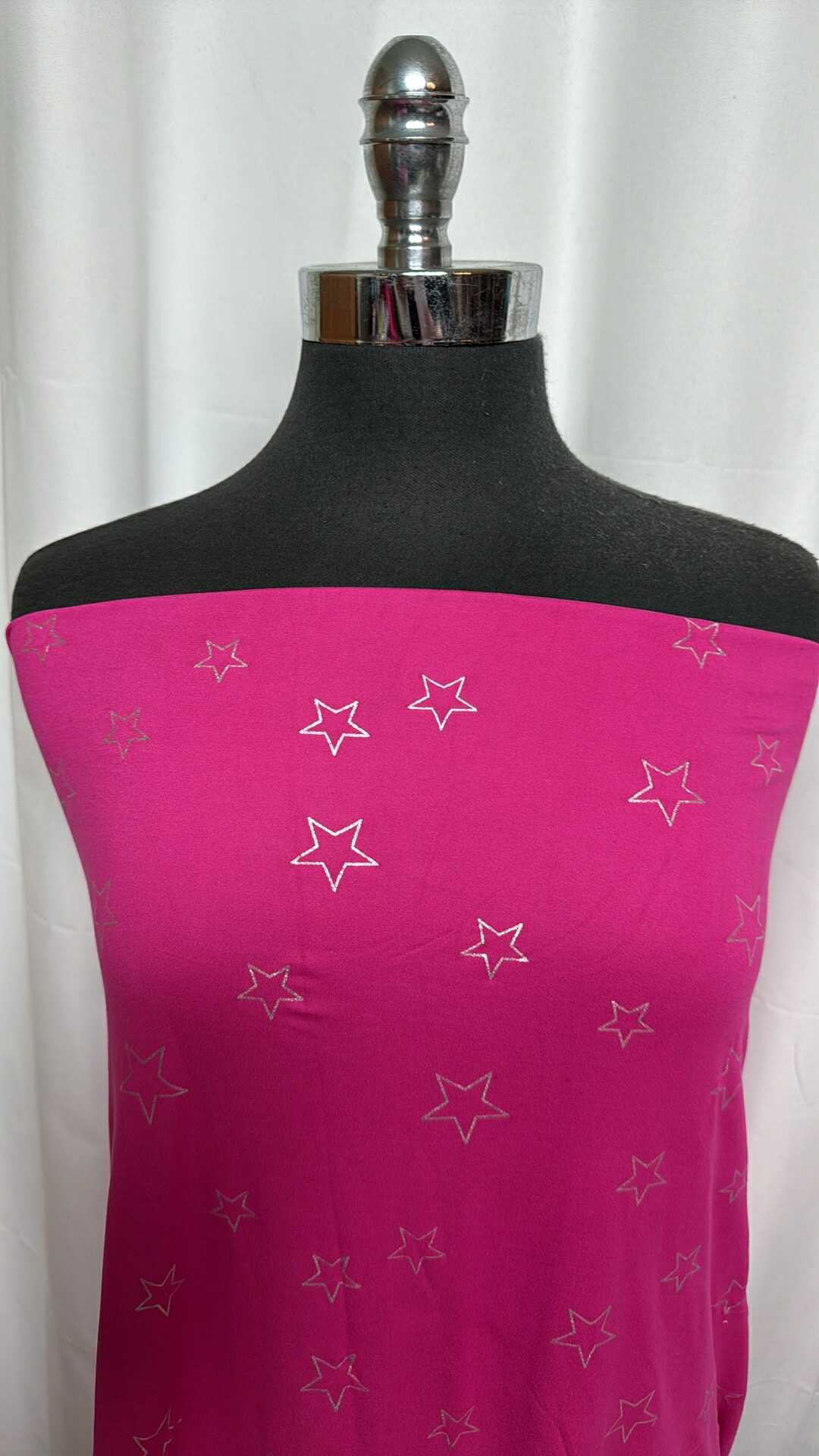 Pink w/Foil Stars - Double Brushed Poly Spandex - 2 Yard Cut