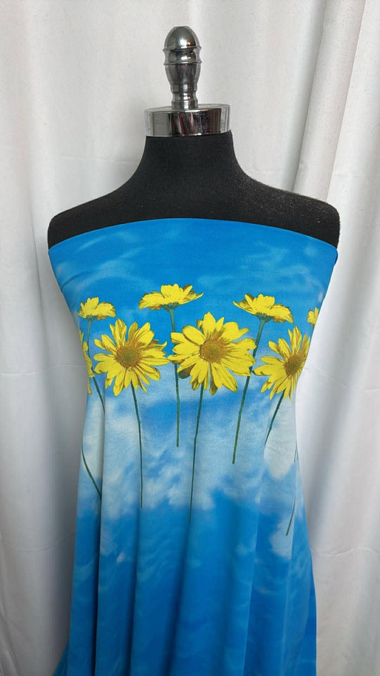 Sunflower/Sky - Double-Border Nylon/Spandex Swim- 2 Yard Cut
