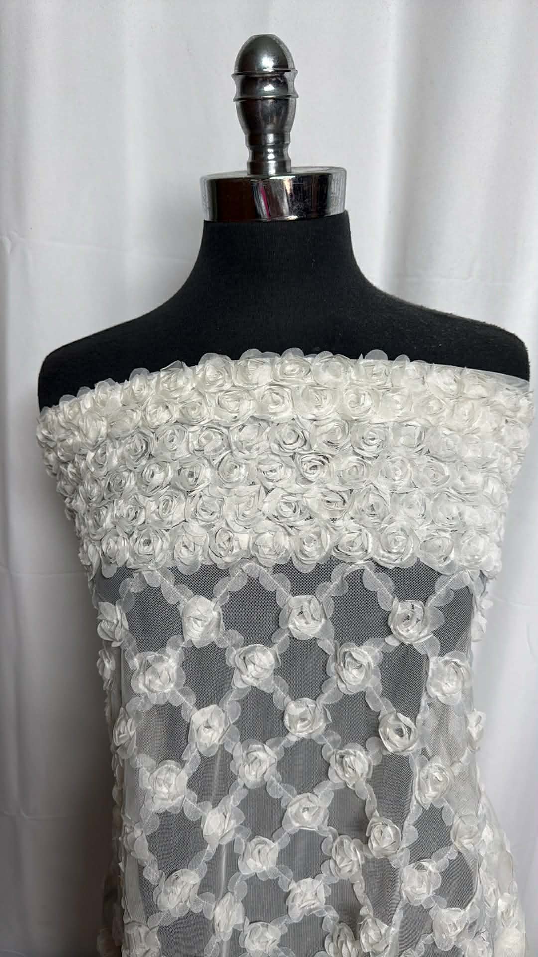 Ivory Floral - Double Border Embellished Mesh - 2 Yard Cut