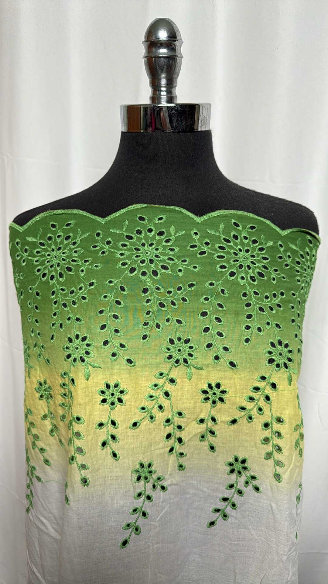 Green Ombre - Double-Border Embroidered Cotton Woven - 2 Yard Cut