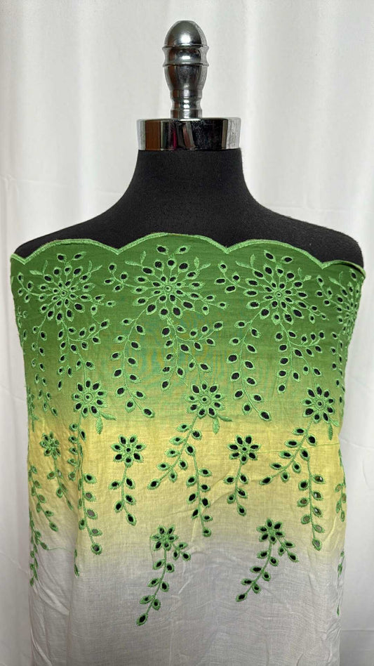 Green Ombre - Double-Border Embroidered Cotton Woven - 2 Yard Cut
