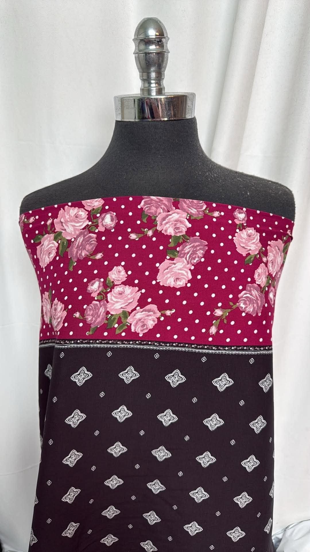 Floral Dot - Double-Border Rayon Challis - 3 Yard Cut