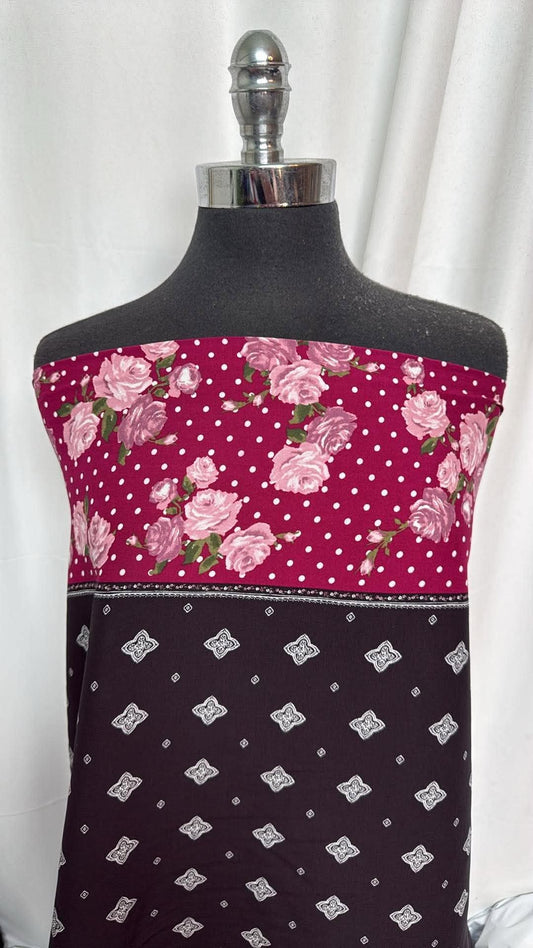 Floral Dot - Double-Border Rayon Challis - 3 Yard Cut