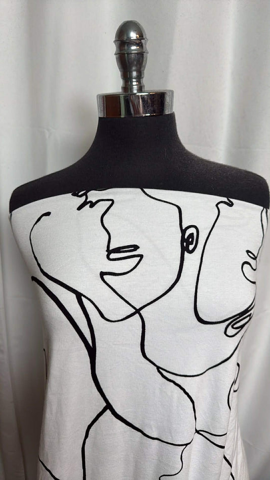White Lined Faces - Bamboo/Cotton/Spandex - 2 Yard Cut