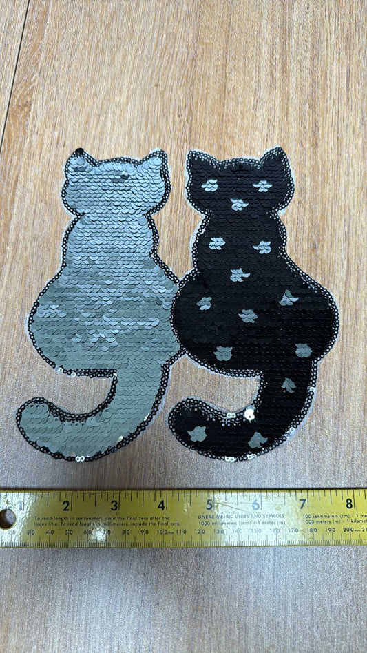 Black/Silver Flip Sequin Cats - IRON-ON Sequin Patch - Sold Individually