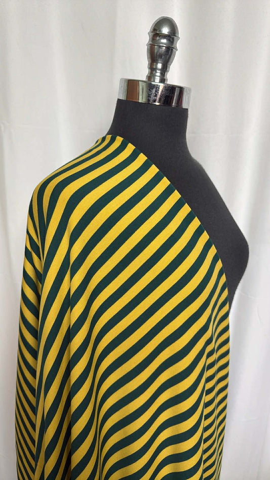 Green/Gold Stripe - Organic 95/5 Cotton/Spandex Yarn-Dyed French Terry - 2 Yard Cut