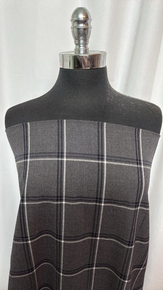 Grey/Navy Plaid - Flannel - 2 Yard Cut