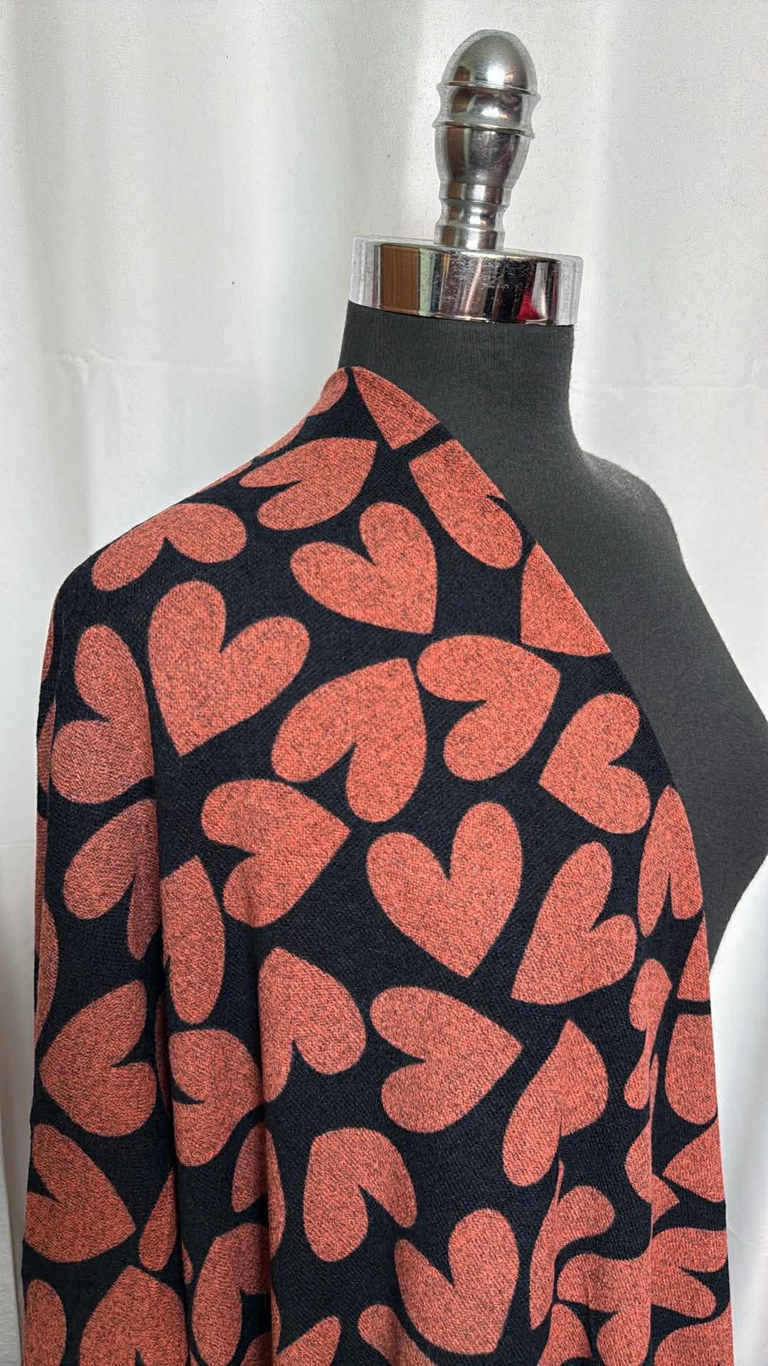Tossed Hearts - Hacci Sweater Knit - 2 Yard Cut