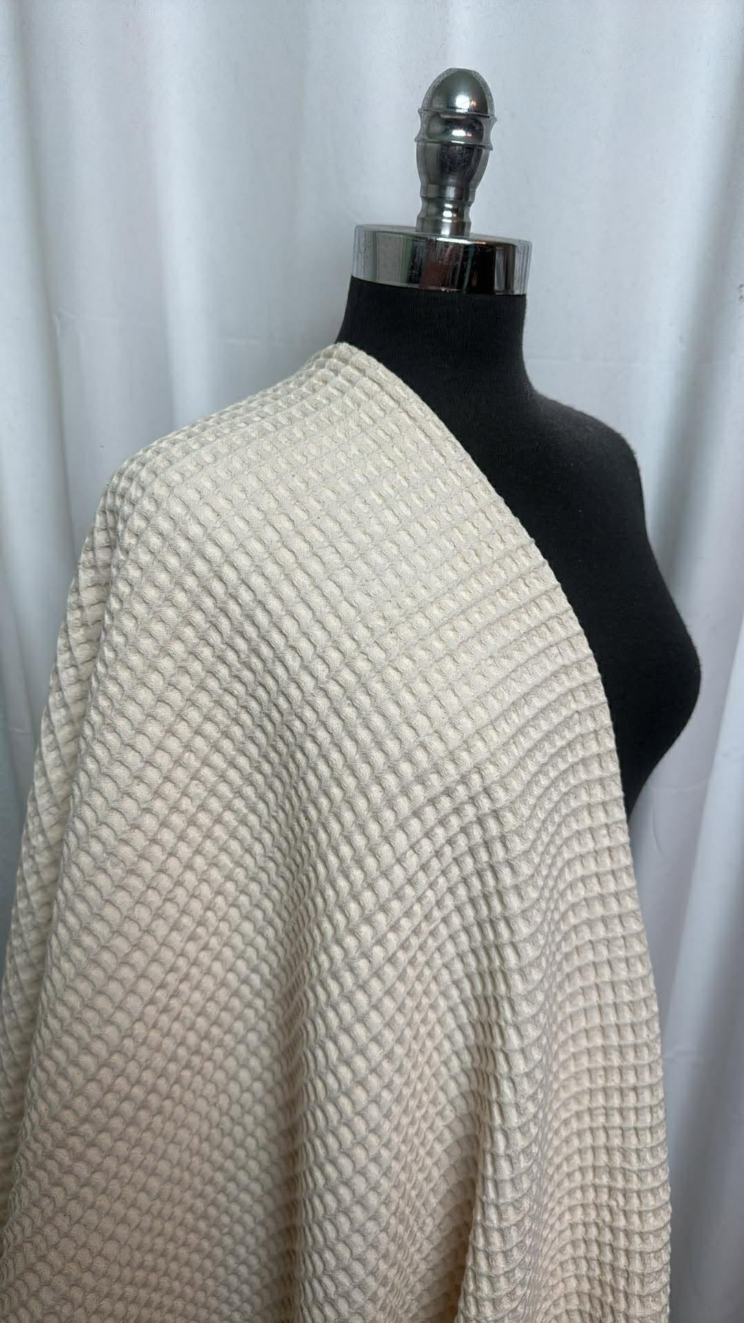 Ivory - Heavy Cotton Waffle Woven - 3 Yard Cut
