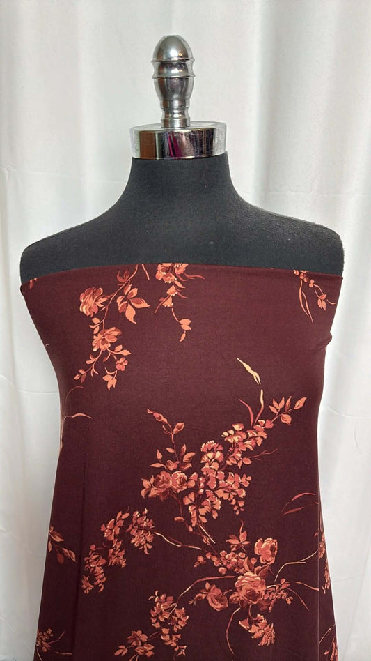 Burgundy Floral - Heavy Modal/Spandex - 2 Yard Cut