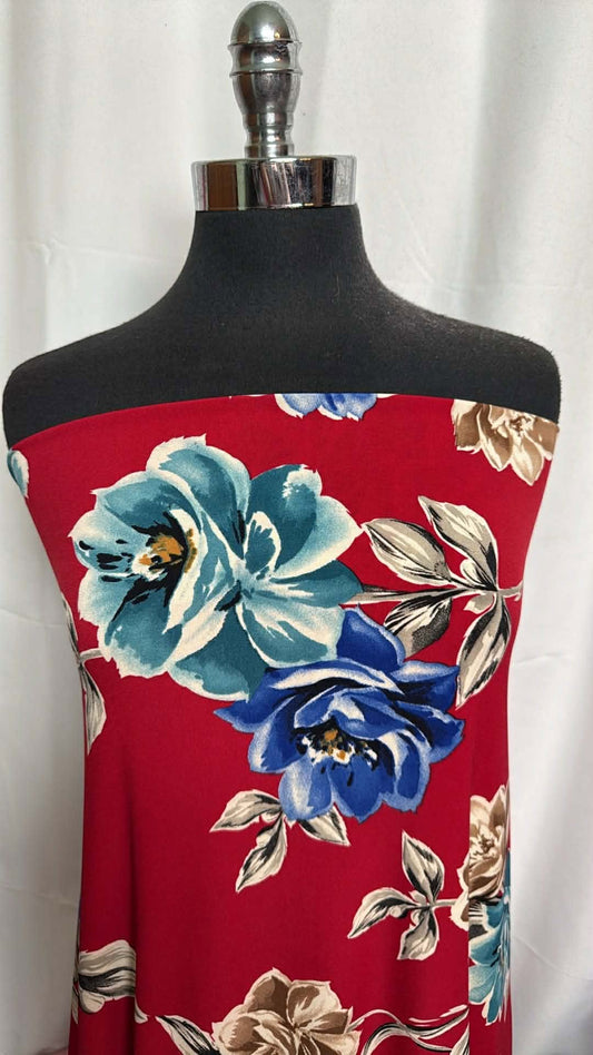 Red/Blue Floral - ITY - 3 Yard Cut