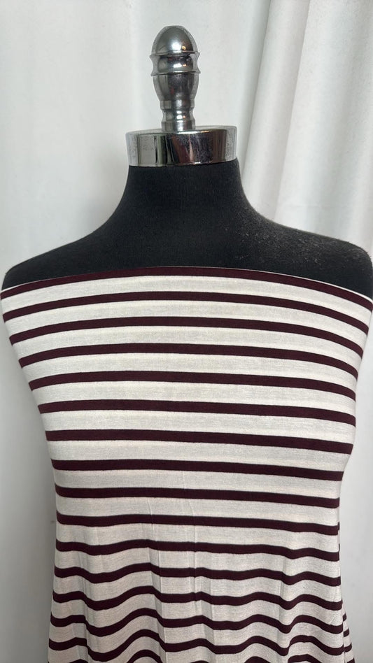 Ivory/Wine Stripe - Rayon/Spandex - 2 Yard Cut
