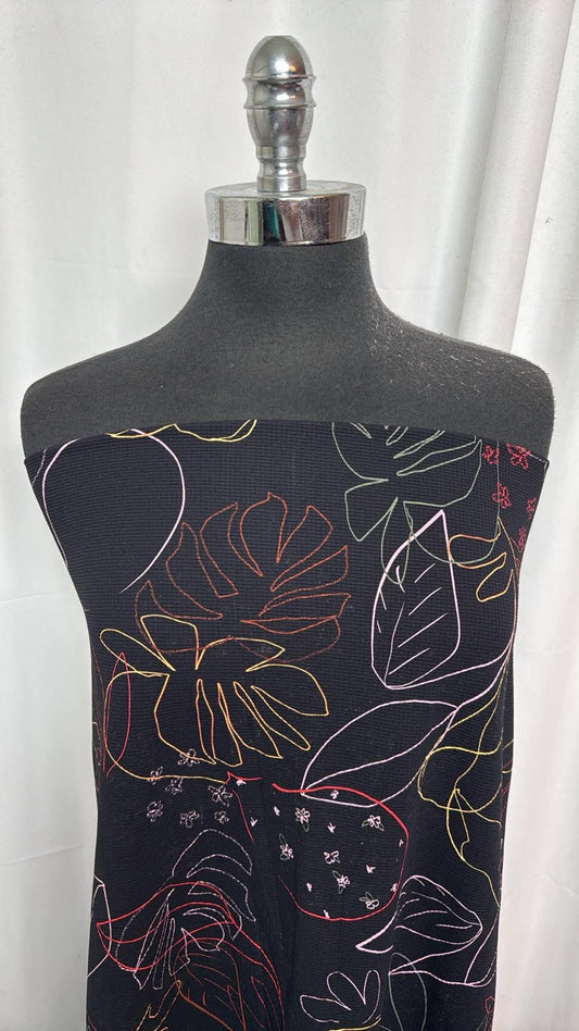 Black/Multi Textured Leaves - Nylon/Spandex Swim- 2 Yard Cut