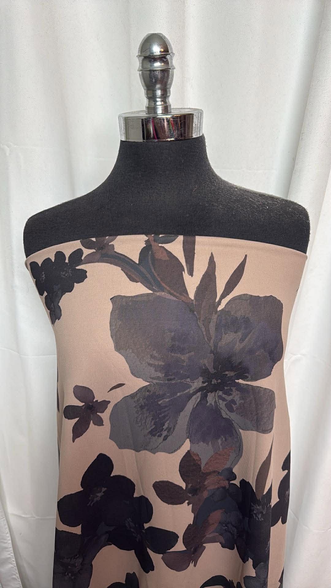 Taupe Floral - Lightly Peached Performance - 2 Yard Cut