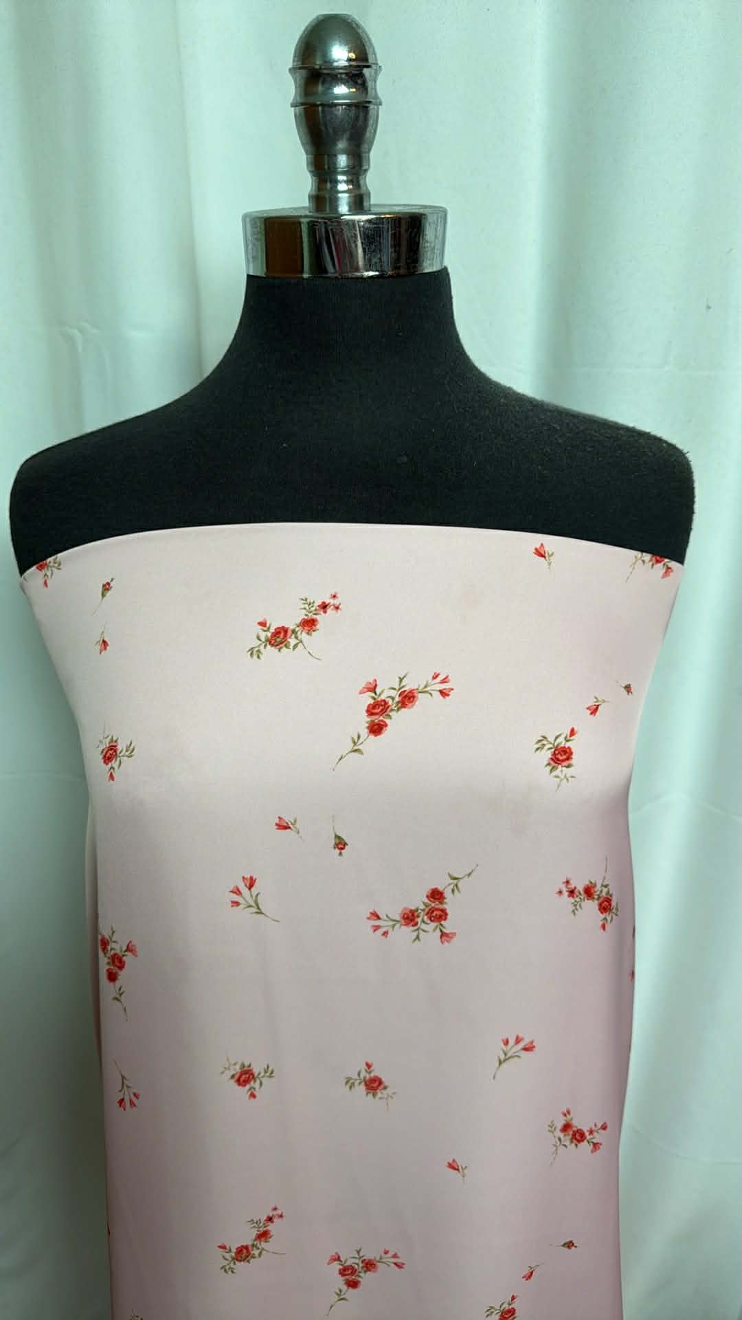 Light Pink Delicate Floral - Poly Satin - 2 Yard Cut