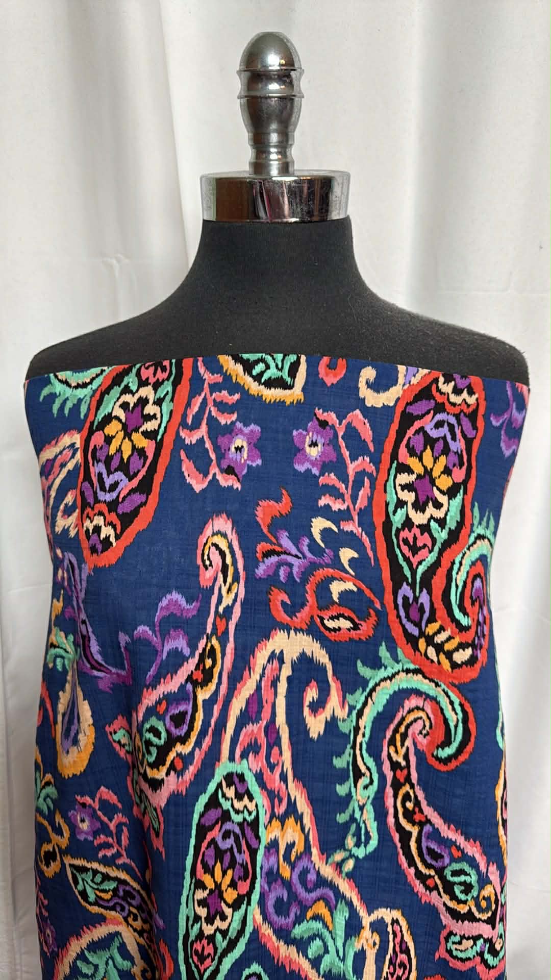 Multi Paisley on Navy - Light-Weight Poly/Rayon Woven - 2 Yard Cut